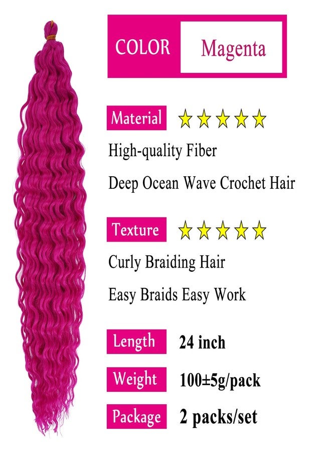 UPerfe Magenta Curly Ocean Wavy Braiding Hair Deep Wave Crochet Hair for Black Women 24 Inch 2 Packs Pink Boho Hair for Braiding Soft Curls for Boho Braids Extensions - Image 4